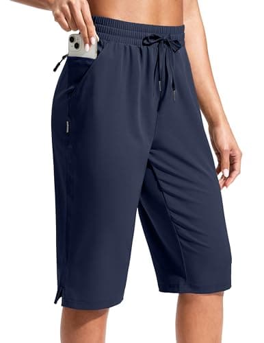 G Gradual Women's 13" Long Hiking Shorts with Zipper Pocket Lightweight Quick Dry Knee Length Bermuda Shorts for Women(Navy,4XL)