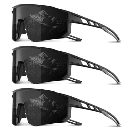 Foliful 3 Pack Polarized Sports Sunglasses Men Women, Running Mens Sunglasses UV Protection for Baseball Cycling Fishing, Grey/Grey/Ash