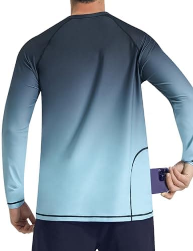 Mens Swim Shirts UPF 50+ Sun Protection Quick Dry SPF Rash Guard Outdoor Beach Fishing T Shirts(Long Sleeve GradientBlack,M)