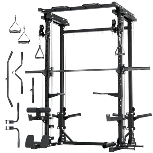 Major Fitness Drone3 Smith Machine, All-in-One Home Gym Power Rack with Cable Crossover, Pull-Up Bars, T-Bar & Squat Station, Heavy-Duty Full-Body Workout for Strength Training (D3SMS-BK (Rack Only)