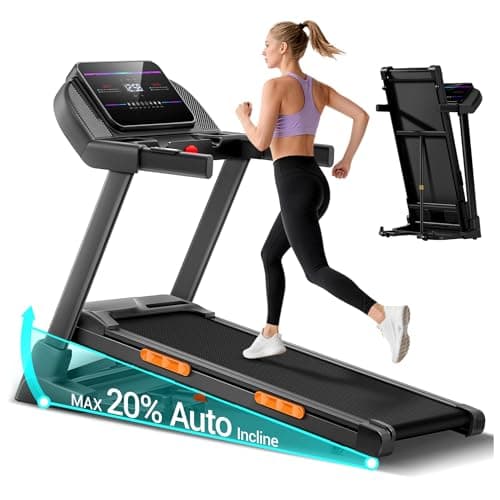 CURSOR FITNESS Foldable Treadmill with 20% Auto Incline (20 Levels), Treadmills for Home Auto Folding 400LBS Weight Capacity, 4.0HP Quiet Brushless, Max Speed 8.0MPH (Auto 20% Incline Folding)