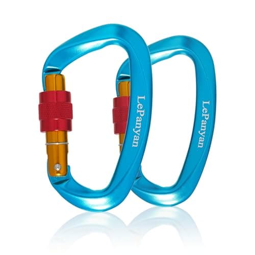 Screw Lock Climbing Carabiner 25KN, Heavy Duty Manual Locking Carabiner 2 Pack with Ergonomic D-Shape, for Rock Climbing, Rescue, Hammock, Aerial Work, Camping(Grey)