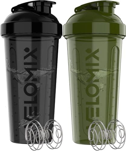 VELOMIX -2 Pack- 28 oz Protein Shaker Bottles for Protein Mixes - 2x Wire Whisk | Leak Proof Shaker Cups for Protein Shakes and Pre Workout | Protein Shaker Bottle Pack (A9) Green/Black
