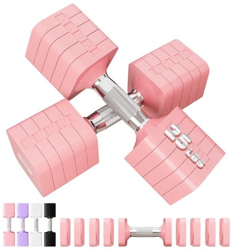 50 LB dumbbells Set 5 in 1 Adjustable Hand Weights Sets for Women Men Free Weights Dumbbell Sets Adjust Dumbbell Weight Set for Home Gym Exercise Workout Strength Training Equipments, Pink