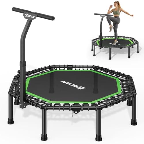 BCAN BT3 51" Octagonal Rebounder Trampoline for Adults, 450LBS Max Load Fitness Trampoline with Large Jumping Area, Silent Bungee Mini Trampoline with T-Adjustable Handle for Home Gym-Green