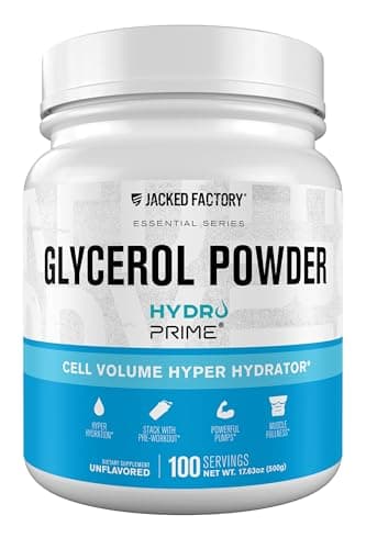 Jacked Factory Glycerol Pump Powder - Cell Volume Hyper Hydrator with HydroPrime Glycerol Powder to Enhance Pumps, Hydration, Muscle Fullness, Endurance, & Performance - 100 Servings, Unflavored