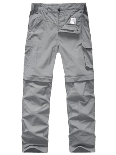 linlon Kids' Cargo Pants, Boy's Casual Outdoor Quick Dry Waterproof Hiking Climbing Convertible Youth Trousers #9016-Light Gray-M