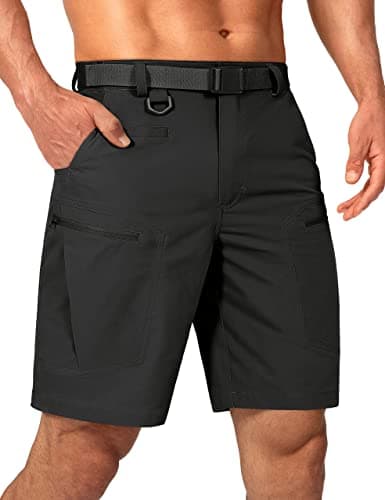 Shallowlulu Mens Big and Tall Cargo Hiking Shorts Water Resistant Quick Dry Lightweight Breathable Tactical Shorts(Black 44W/10L)