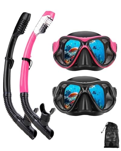 Snorkeling Gear for Adults Youth Kids, Dry-Top Snorkel Mask Set, Anti-Fog Scuba Diving Snorkle mask Set Adult, Panoramic Wide View Dive mask,Snorkeling Packages