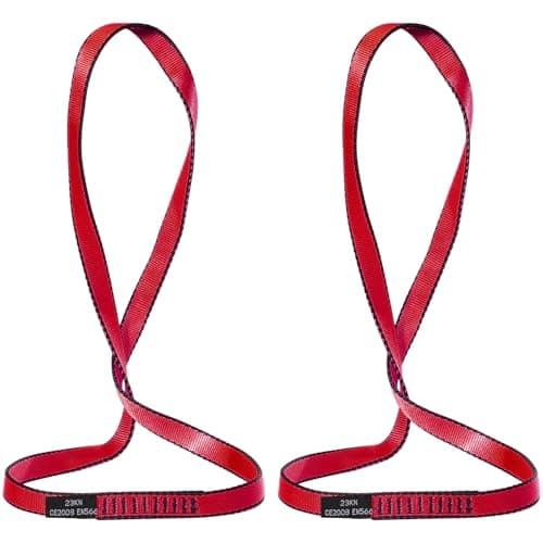 KINGTLE 18MM Nylon Climbing Sling Runner - 23KN CE2008/EN566 Certified Webbing Straps for Rock Climbing, Rappelling, Hammock Rigging & Yoga Swing (Red-2pcs, 60cm)