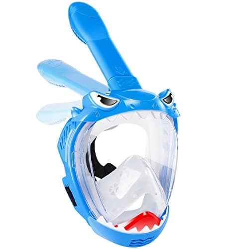 Full Face Snorkel Mask for Kids with 180° Panoramic View, Snorkeling Set Featuring Anti-Leak and Anti-Fog Foldable Dry Top Design for Safe Underwater Adventures Snorkeling Gear for Kids