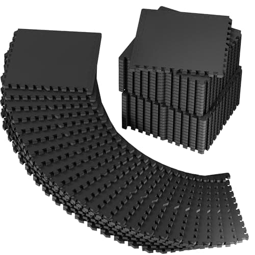 PRAISUN 0.56" Rubber Top Gym Flooring, Heavy Duty Interlocking Gym Mats for Home Gym, Non-Slip Workout Mat, 24 x 24in Large Gym Floor Mat, Protect Floors from Equipment, 192 Sq Ft, Pure Black
