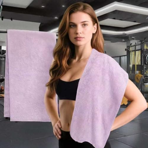 Sports Towel for Yoga & Running, 2-Pack Gym Towels (47"x16") - 100% Cotton, Super Absorbent & Fast Drying Sweat Towel for Workout, Tennis, Fitness & Shower, Ideal for Women & Men, Purple