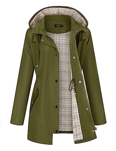 LOMON Women Waterproof Rain Jacket Lightweight Hooded Jackets Women Casual Lined Coats Outdoor Hiking Raincoat Amy Green M (Cute Plaid Lining)