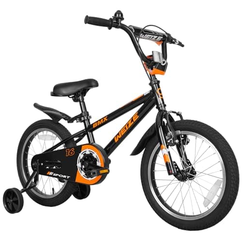 WEIZE Kids Bikes,16 Inch Boy's Bike for Kids,BMX Style Bicycle for Boys Girls Ages 4-12 Years Old,Kids Bicycle with Adjustable Seat,Training Wheels,Front and Rear Fender,Black