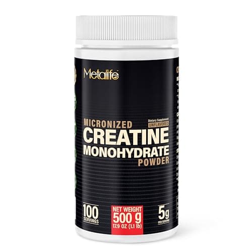 METALIFE 100% Pure Creatine Monohydrate Powder 100 Servings, Canada-Made, Micronized Powder, Muscle Growth, Unflavored, Ideal for Athletes & Fitness Enthusiasts, Third Party lab Tested, Vegan, 500 g