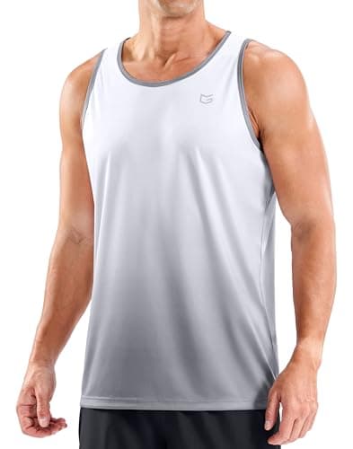 G Gradual Beach Tank Tops for Men UPF50+ Dry Fit Summer Sleeveless Shirts Mens Workout Shirt for Swimming, Running, Athletic(White Grey, L)