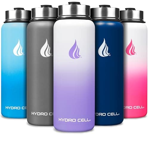 HYDRO CELL Stainless Steel Insulated Water Bottle with Straw - For Cold & Hot Drinks - Metal Vacuum Flask with Screw Cap and Modern Leakproof Sport Thermos for Adults (Lavender/White 40oz)