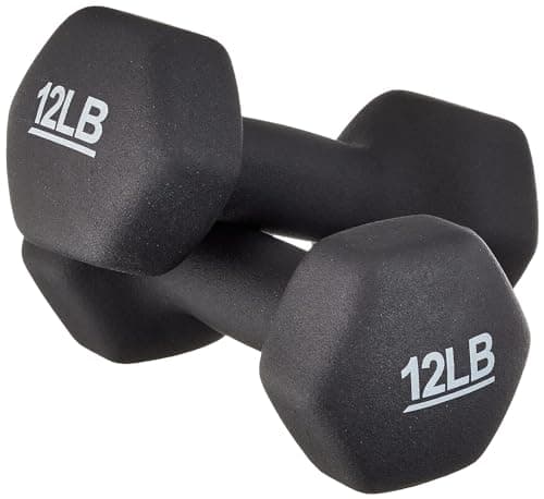 Amazon Basics Neoprene Dumbbell Hand Weights, Easy to Hold, 12 Pounds, Black, Pair