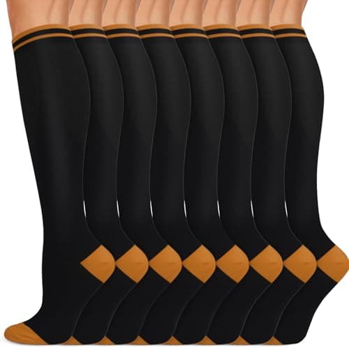 Iseasoo Copper Compression Socks 15-20 mmHg for Men & Women 8 Pairs – Circulation Support for Nurses, Travel, Running, Hiking, Soccer(L/XL)
