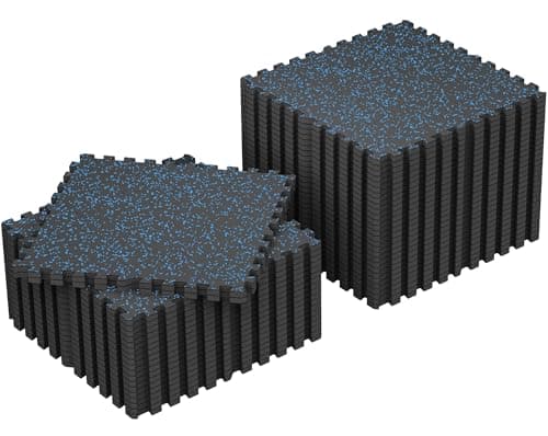 SUPERJARE 0.79'' Extra-Thick Exercise Equipment Mats, 48 Pcs 192 Sq Ft Rubber Top Floor Tiles with High Density EVA Foam, Interlocking Gym Flooring for Home Gym, Workout Mat, Black/Blue