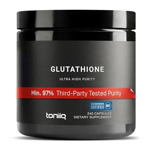 Toniiq NSF Certified Ultra High Strength Glutathione Capsules - 1000mg Concentrated Formula - 98%+ Purified and Bioavailable - Non-GMO Fermentation - 240 Capsules Reduced Glutathione Supplement