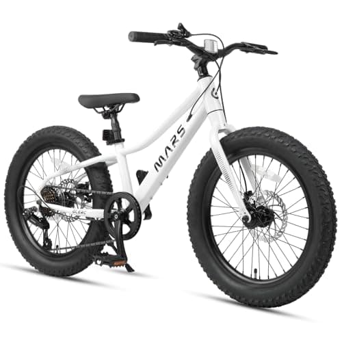 Glerc Mars Kids Mountain Bike, 20 Inch Fat Tire Bike for Teen Ages 6-12 Year Old, Boys Bicycle with 2.8-Inch Wide Tires and 6 Speed Drivetrain, White