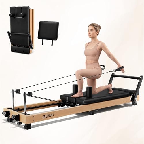 GOIMU Pilates Reformer, 91" Wooden Pilates Reformer Machine with Springs, Foldable Pilates Machine for Studio and Home, Oak Pilates Equipment with Jump Board