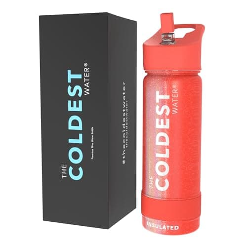 Coldest Insulated Water Bottle with Straw Lid - Stainless Steel Metal Insulated Bottle for Men & Women (Mars Red Glitter, 18 oz)