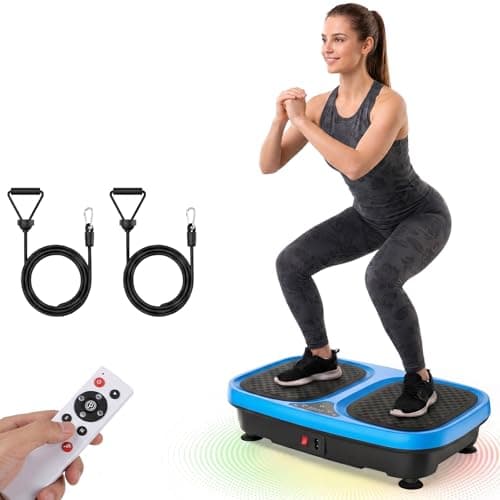 NEWBULIG Vibration Plate Exercise Machine with Remote, Smart LED Screen Viberation Platform with 9 Auto Modes & Pull Ropes for Full Body Workout & Weight Loss, Home Fitness for Women & Men, Blue