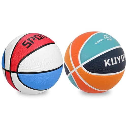 KUYOTQ 2PCS Size 5 Colorful Kids Youth Basketball 27.5" - Vibrant Multicolor, Durable High-Bounce Thickened Rubber for Indoor & Outdoor Play, for Boys & Girls Ages 4-10 (Deflated)
