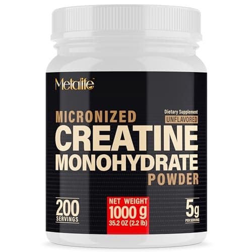 METALIFE 100% Pure Creatine Monohydrate Powder 200 Servings, Micronized Powder, Muscle Growth, Unflavored, Ideal for Athletes & Fitness Enthusiasts, Third Party lab Tested, Vegan, 1000 g