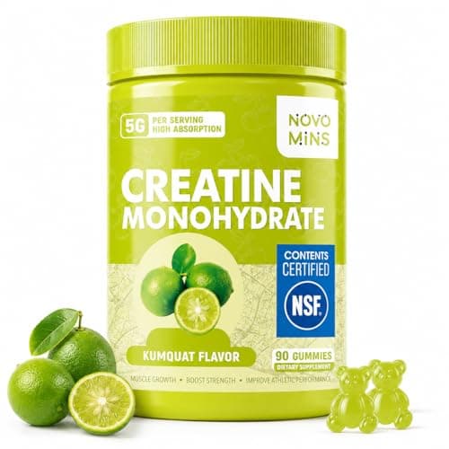 novomins Creatine Monohydrate Gummies 5000mg for Men & Women, Chewables Creatine Monohydrate for Muscle Strength, Muscle Builder, Energy Boost, Pre-Workout Supplement(90 Count)-Kumquat Flavor.