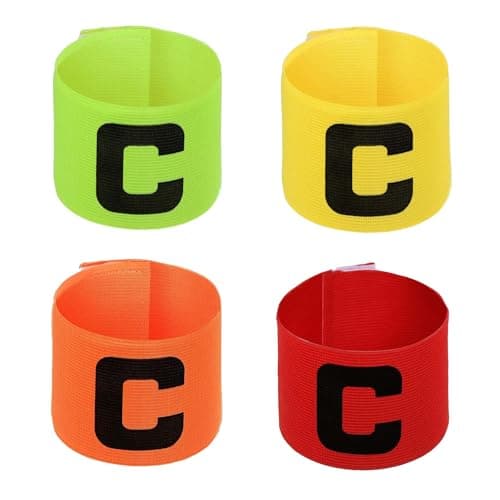 arrccholiy 4 Pcs Soccer Football Captain Armband Adjustable Nylon Elastic Protective C Arm Badge for Youth Adult Team Training, 4 Color