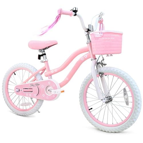 bicystar 18 Inch Flower Girls Bike with Kickstand for Ages 5-8, Pink