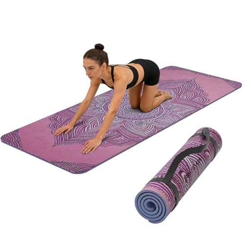 WUWAN Printed Yoga Mat 72" x 24" Thick 6mm Non-Slip Fitness Exercise Exercise Mat with Strap for Women Men Yoga Pilates Workout Gym Floor Workout (Blue Lotus Flower) (Pink Vines & Purple Flowers)