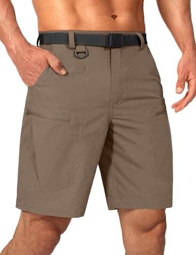 Shallowlulu Mens Cargo Hiking Shorts Water Resistant Quick Dry Lightweight Breathable Tactical Shorts with Nylon Belt(Brown Khaki 34W/10L)