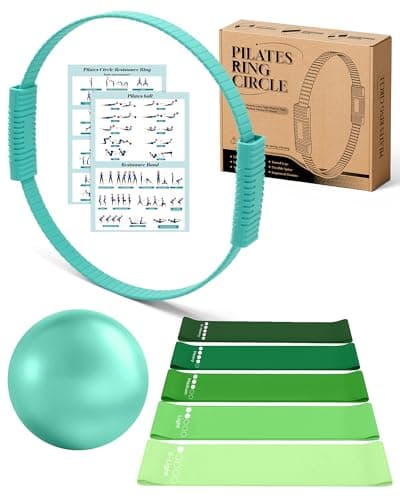 SUBCULTUREPICK Pilates Ring Set, Home Pilates Kit for Women with Resistance Bands & Ball - Compact Toning Fitness Starter Accessories (Teal)