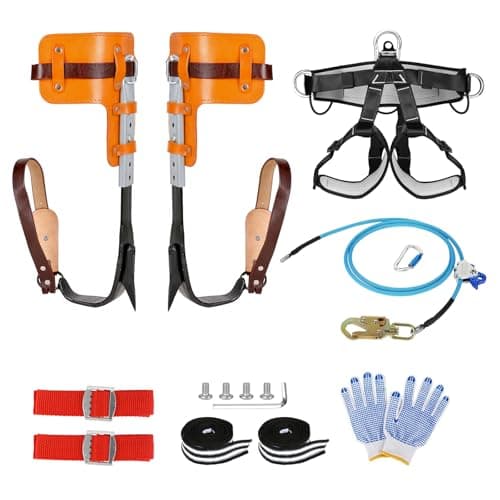HSSZXFR Tree Climbing Spike, Tree Climbing Gear with Adjustable Climbing Belt and Steel Wire Core Flip Line, Arborist Tree Climbing Kit Tools with Triple Lock Lanyard Adjuster for Tree Work