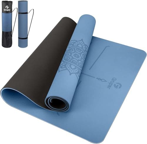 Yoga Mat Non Slip TPE Thick Yoga Mat with Alignment Mark, Large Size 72"L x 32"W x 0.32"Th or 0.24"Th, Anti-Tear Exercise & Fitness Mat for Yoga, Pilates & Floor Workouts (Blue Black, Thickness-6mm)