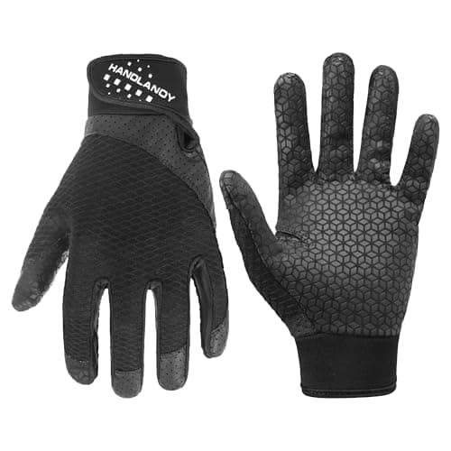 HANDLANDY Baseball Batting Gloves for Adult Youth, Grip Breathable Softball Batting Gloves Fit Men Kids Boys Girls (Dark Black-Adult, Adult Large)