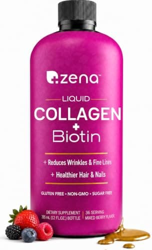 Zena Nutrition Premium Liquid Collagen for Women, Healthier Your Skin, Hair & Nail, Verisol Collagen Liquid, Biotin and Collagen Supplements for Women - 10oz