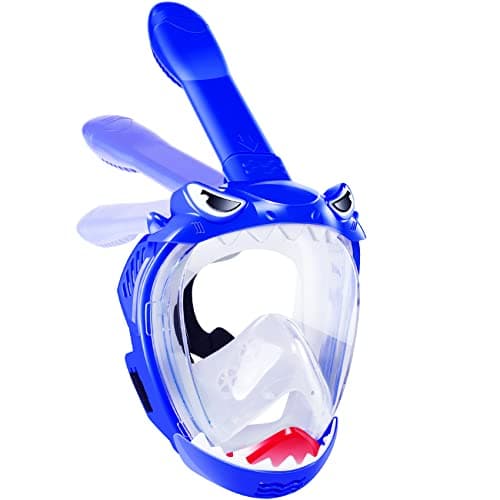 Full Face Snorkel Mask for Kids with 180° Panoramic View, Snorkeling Set Featuring Anti-Leak and Anti-Fog Foldable Dry Top Design for Safe Underwater Adventures Snorkeling Gear for Kids