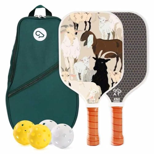 Goat Pickleball Paddles Set of 2, Includes 4 Indoor Outdoor Balls and Travel Bag, Lightweight Durable Fiberglass Pickleball Rackets Set for Men, Women, Beginners (Brown)