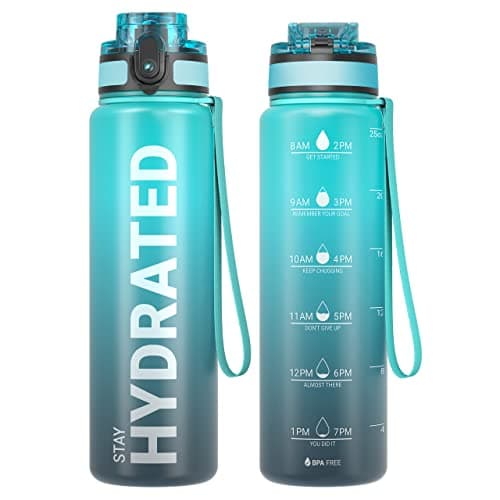 Sahara Sailor Water Bottle, 32/25/17oz Durable and Leakproof Water Bottles Motivational with Time Marker, Tritan, BPA Free, Wide Mouth with Easy Clean Brush for Gym, Travel, School, Office (1 Bottle)