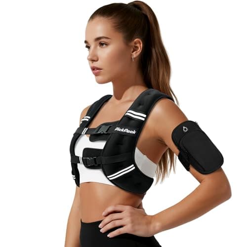 PICKPEAK Weighted Vest for Woman Man 5lb/6lb/8lb/11lb/12lb/13lb/15lb/20lb/25lb/30lb Weighted Vest for Walking, Strength Training Weight Vest with Adjustable Buckle Detachable Phone Pouch for Running Workout