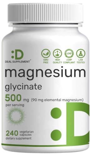 Deal Supplement Magnesium Glycinate 500mg, 240 Veggie Capsules | 100% Chelated for Easy Absorption | Essential Mineral Supplement | Non-GMO, Gluten-Free