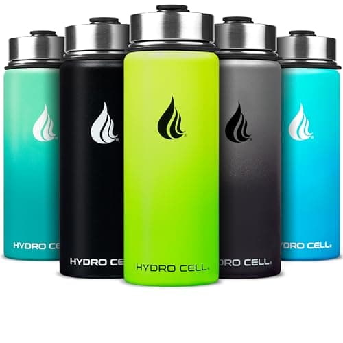 HYDRO CELL Stainless Steel Insulated Water Bottle with Straw - For Cold & Hot Drinks - Metal Vacuum Flask with Screw Cap and Modern Leakproof Sport Thermos for Adults (Neon 18oz)