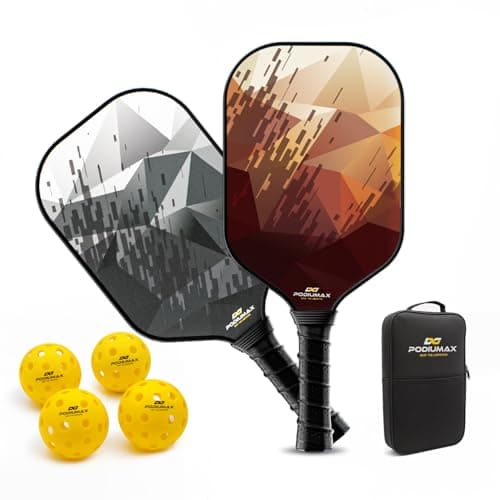 PodiuMax Pickleball Paddles Set of 2, Fiberglass Surface & 11mm Hexa Polymer Core, Lightweight Pickleball Rackets with 4 Balls & Carry Bag, Pickle Ball Paddles Set for Women Men (15.8" x 7.9")