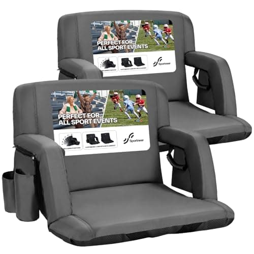 Sportneer Stadium Seats with Back Support: 2.5'' Thick Comfy Cushion 6 Adjustable Angle Bleacher Seat with Armrest - 2 Large Pockets, 2 Cup Holders Stadium Chair for Sport Events Concerts Parks
